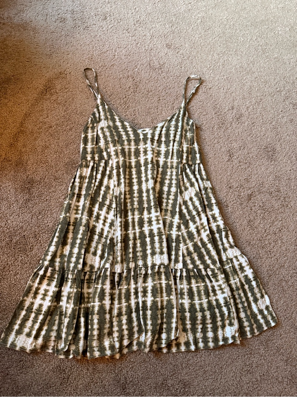 Urban Outfitters Olive and Cream Tie-Dye Spaghetti Strap Mini Dress